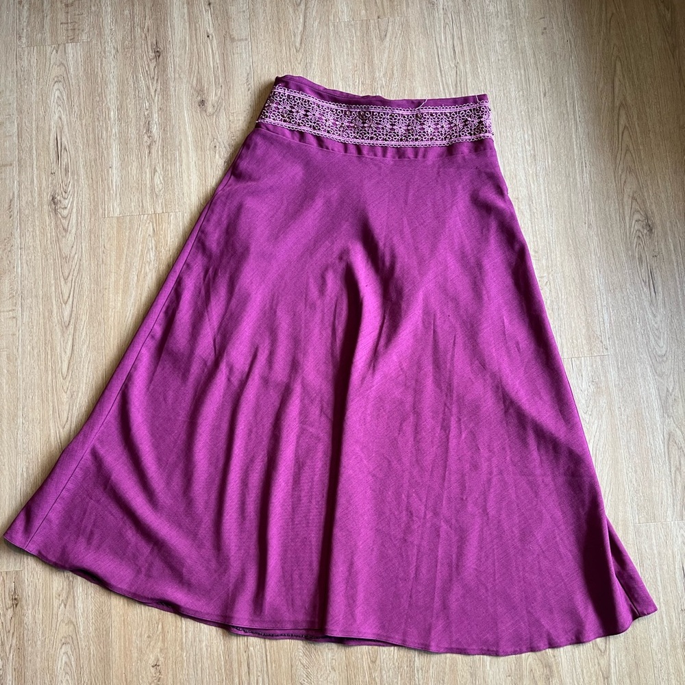 Women's Magenta A-Line Skirt with Crochet Waistband